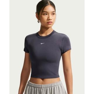 【NIKE 耐吉】短袖上衣 女 AS W NSW NK CHLL KNT CRP 運動 休閒 貼身 短版 灰 (HF9539014)