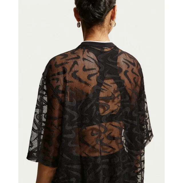 【NIKE 耐吉】短袖上衣 女 AS W NK CHILL WVN LACE JERSEY 運動 休閒 蕾絲 寬版 黑 (IM8388010)