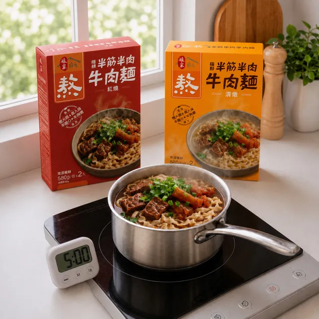 【娘家】娘家廚房極鮮半筋半肉牛肉麵2入裝/盒(紅燒/清燉任選.台北國際牛肉麵節冠軍主廚調配)