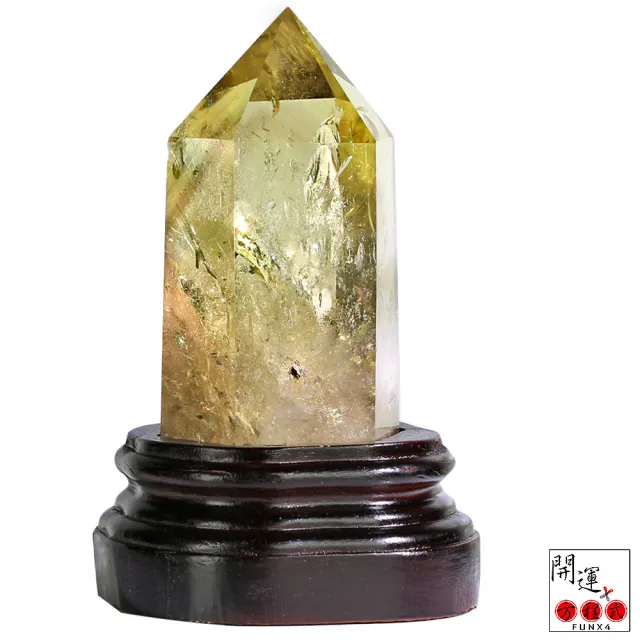 【開運方程式】酒箔金黃水晶柱帶金字塔幻影A16(一物一拍招財辟邪擋煞開運擺設)