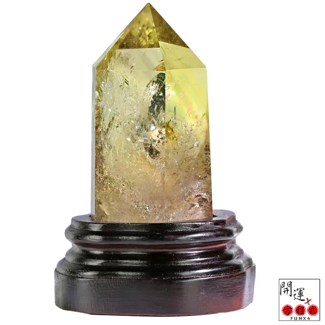 【開運方程式】酒箔金黃水晶柱帶金字塔幻影A16(一物一拍招財辟邪擋煞開運擺設)
