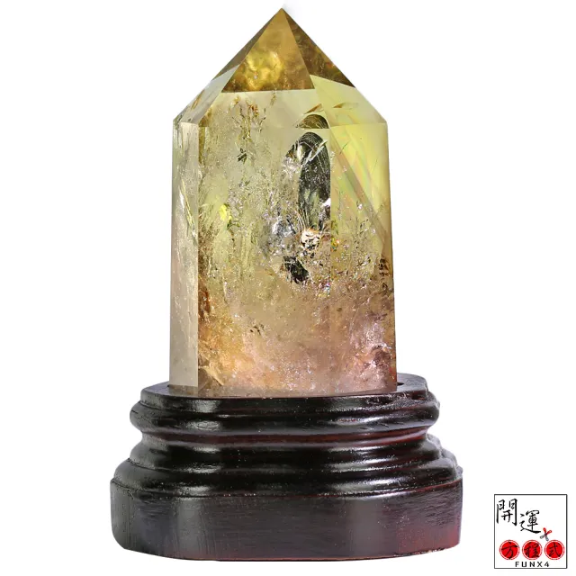 【開運方程式】酒箔金黃水晶柱帶金字塔幻影A16(一物一拍招財辟邪擋煞開運擺設)