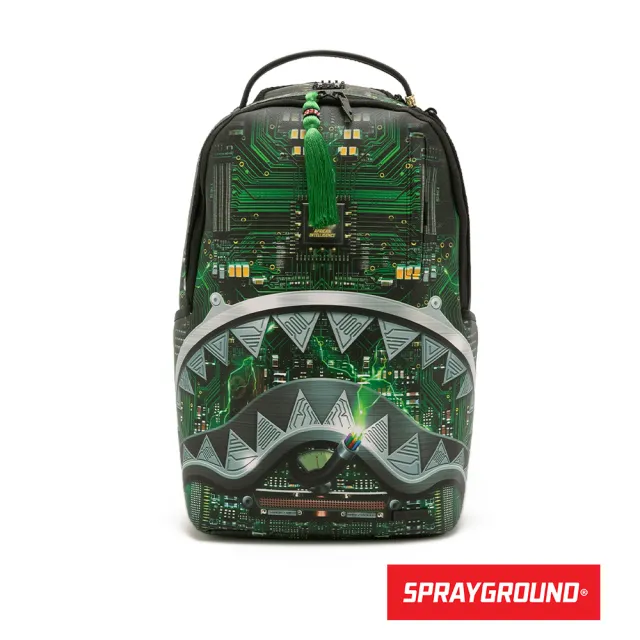 【SPRAYGROUND】AI主機板鋸齒鯊大容量後背包(黑色)