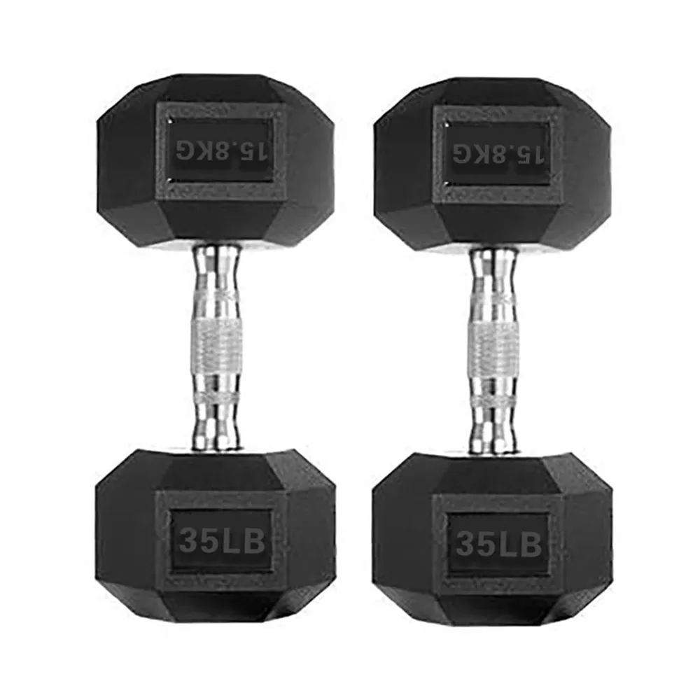 【Fitek】商用六角啞鈴35磅一對 單支重約15.8KG 可摔啞鈴(35LB啞鈴一對 六角包膠啞鈴 橡膠啞鈴)