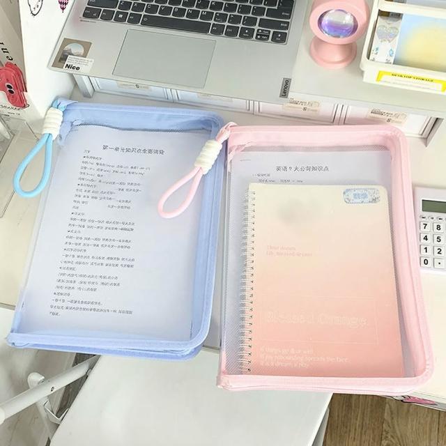 【E.dot】6入組 手提透明A4資料文件袋/文具收納袋