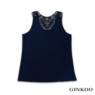 【GINKOO 俊克】蕾絲簍空圓領背心