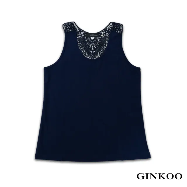 【GINKOO 俊克】蕾絲簍空圓領背心