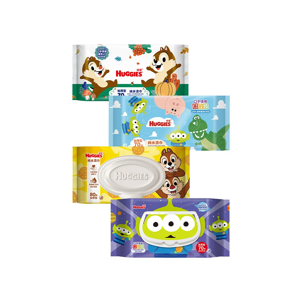 【HUGGIES 好奇】純水濕巾迪士尼加厚型70抽x16包x2箱 史迪奇/三眼怪/奇奇蒂蒂/奇奇蒂蒂加蓋80抽x12包x2箱