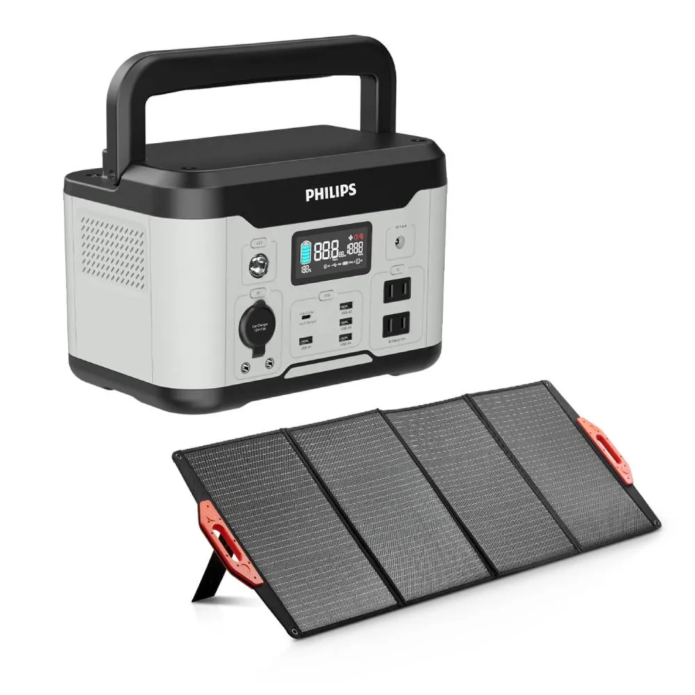 【Philips 飛利浦】160W太陽能板超值組-600W 攜帶式儲能電池 行動電源(DLP8093C露營/戶外/UPS不斷電)