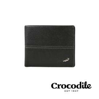 【Crocodile】鱷魚皮件 真皮包包 短夾 7卡 窗格 拉鍊零錢男夾 0203-3607-黑咖兩色(Classic