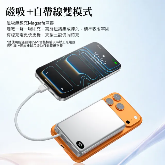 【AIDOGA】2入組 10000mAh 可上飛機 智能斷電磁吸無線充電行動電源 PD雙向快充線 Wh/中國CCC/台灣BSMI