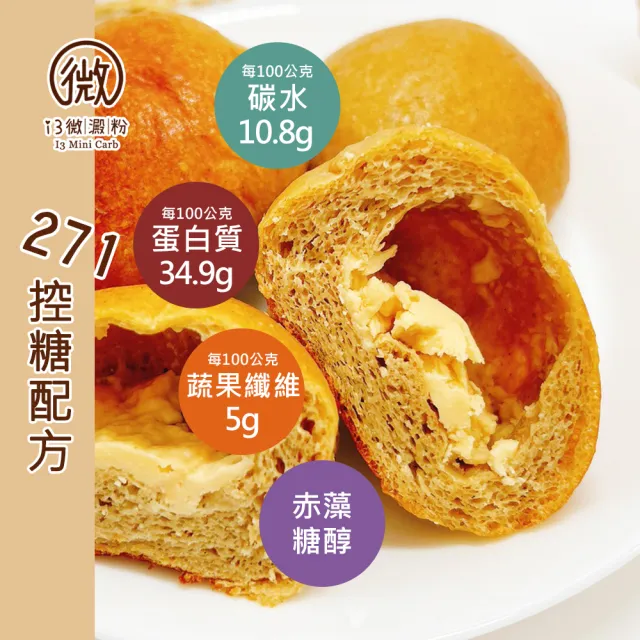 【i3微澱粉】低糖好纖手工麵包-乳酪小餐包15顆(271控糖配方 麵包 高蛋白)