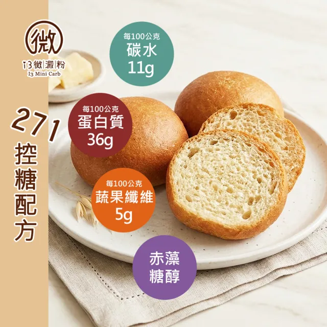 【i3微澱粉】低糖好纖手工麵包-原味小餐包6顆(271控糖配方 麵包 高蛋白)