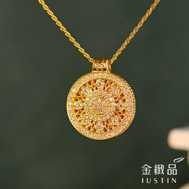 【金緻品】黃金墜子 圓映盛世 0.49錢 古韻金 古典風 鑲鑽 細緻工藝 閃亮 圓墜 入石 蓮花 純金墜飾 5G黃金