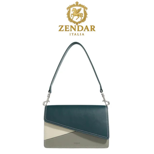 【ZENDAR】台灣總代理 限量1折 頂級小牛皮肩背包 PUZZLE系列 全新專櫃展示品 (藍灰色 女包 小包)