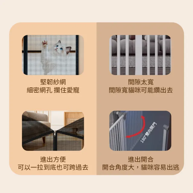 【Petfun】寵物門欄 防逃跑貓狗隔離網 免打孔安全圍欄 寵物防護門欄 離柵欄 寵物圍欄 拉鏈門欄 95x95cm