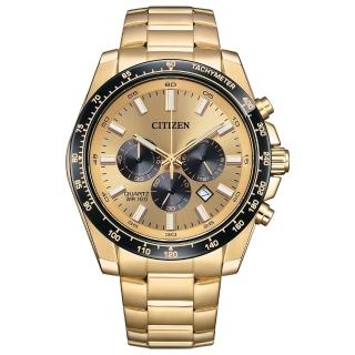 【CITIZEN 星辰】Chronograph 時尚金三眼計時男錶/44mm 父親節(AN8236-52P)