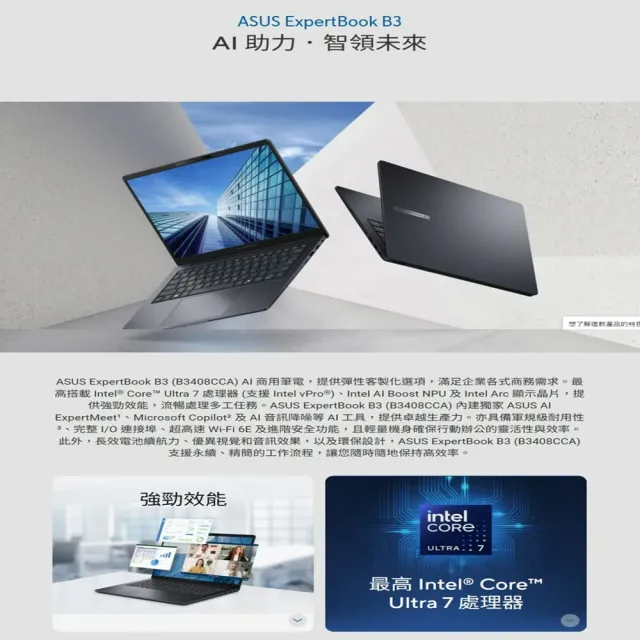 【ASUS 華碩】微軟M365組★16吋Ultra 7 AI商用筆電(B3608CCA-0051A155H/Ultra 7-155H/16G/512G SSD/W11P)