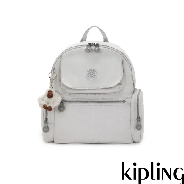 【KIPLING】冷霧灰多口袋拉鍊後背包-MATTA 女包