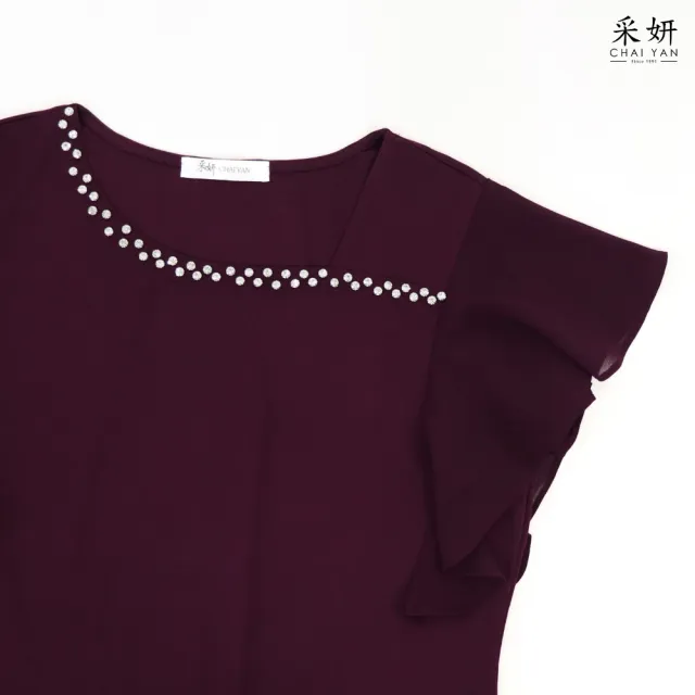 【CHAI YAN 采妍】水鑽雪紡袖短袖上衣(春夏女裝/中大尺碼/專櫃/寬鬆/透氣)