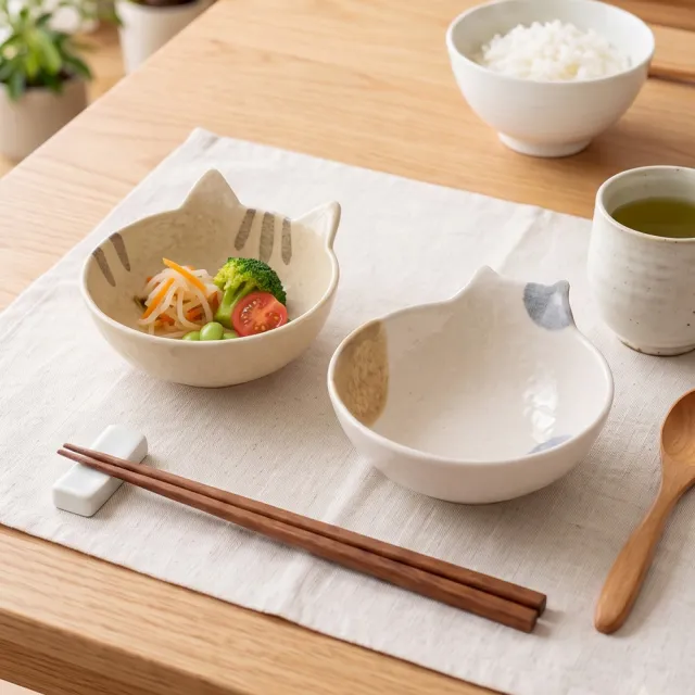 【Just Home】花喵系列陶瓷4.5吋碗150ml-2色可選(可微波 碗 碗盤 湯碗 飯碗)