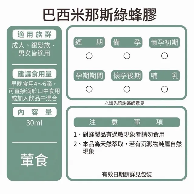 【草本之家】巴西米那斯綠蜂膠液10入組30ml/入(液態食品)
