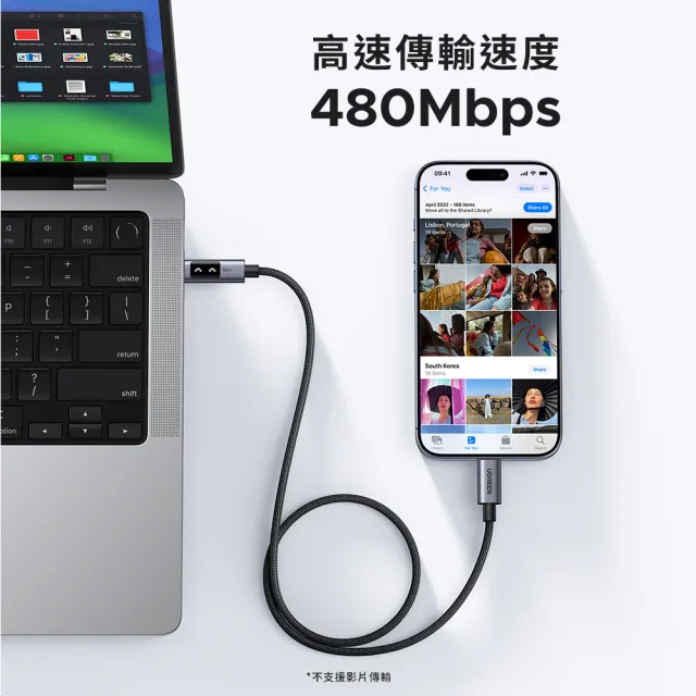 【綠聯】綠聯 小機器人 100W 雙USB-C 深空灰 充電線/傳輸線 3公尺(UGREEN/PD快充/Type-C/編織線/C-C/3M)