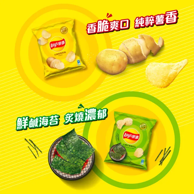 【Lay’s 樂事】樂事洋芋片34gX12包(美國經典原味/九州岩燒海苔)