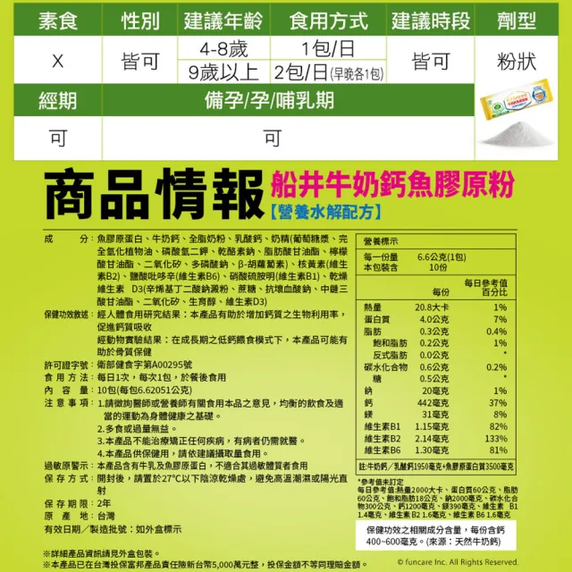 【funcare 船井生醫】牛奶鈣魚膠原粉110入獨家組(高成長高效配方X王仁甫父子愛用推薦)