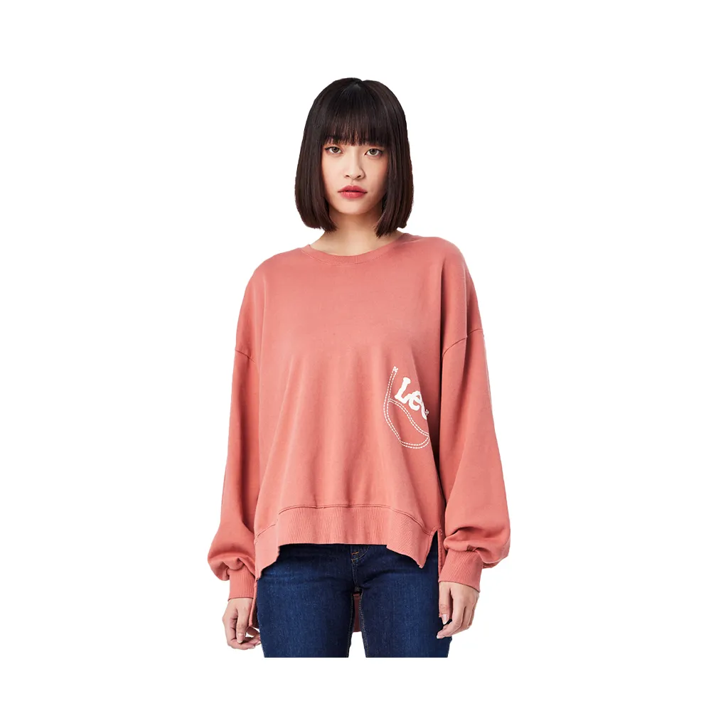 【Lee】女裝 長袖厚T / 造型印花 珊瑚粉 舒適版型(LL210358232)