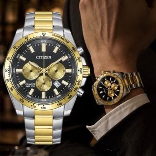【CITIZEN 星辰】Chronograph 經典時尚三眼計時腕錶/金x黑44mm(AN8234-58E)