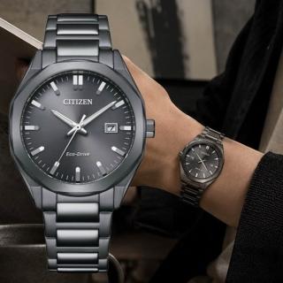 【CITIZEN 星辰】GENTS系列 光動能 八角形 簡約時尚不鏽鋼腕錶-黑/38mm(BM7625-80H)