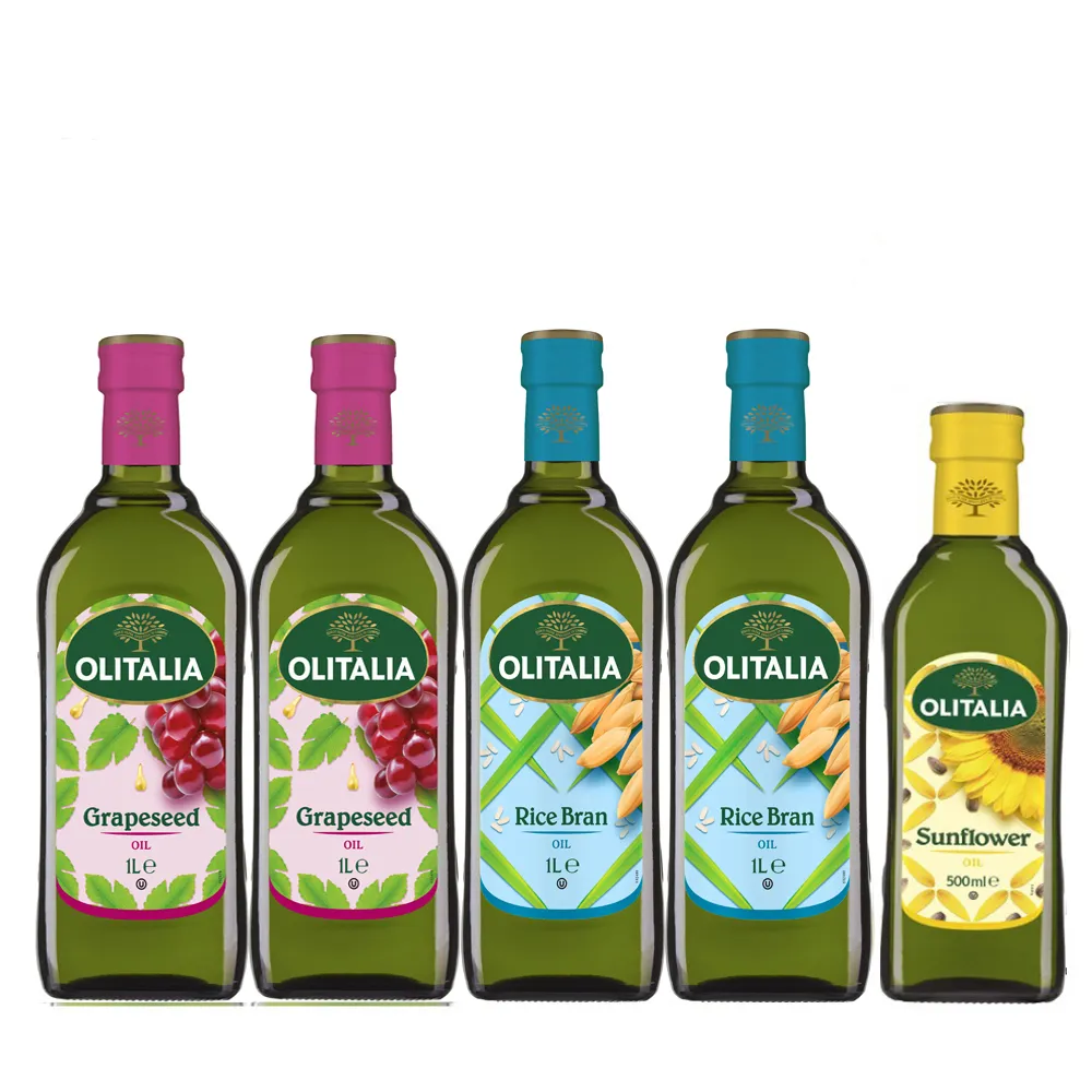 【Olitalia奧利塔專案】葡萄籽油1000mlx2瓶+玄米油1000mlx2瓶-禮盒組(+頂級葵花油500mlx1瓶)