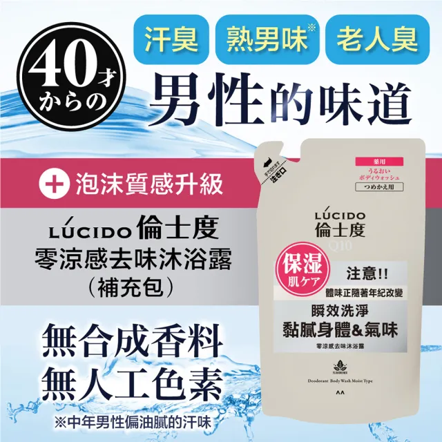 【LUCIDO 倫士度】去味沐浴露補充包380mlx3(零涼感2款任選)男性專用 去油