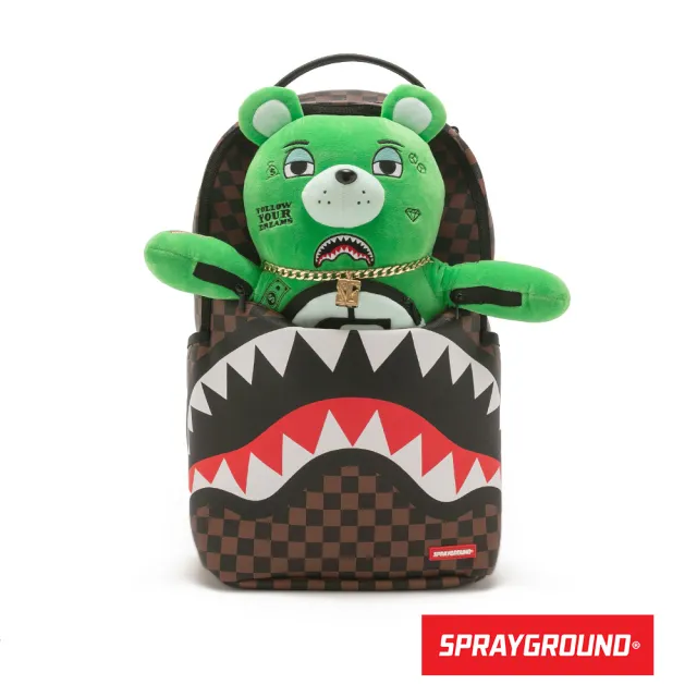 【SPRAYGROUND】金錢熊棋盤格鋸齒鯊大容量後背包(咖色)