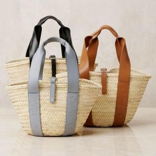 【Chloe’ 蔻依】Sense 中型 字母刺繡小牛皮拼拉菲草編包-3色可選