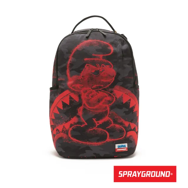 【SPRAYGROUND】藍精靈紅色模板大容量後背包(黑色)
