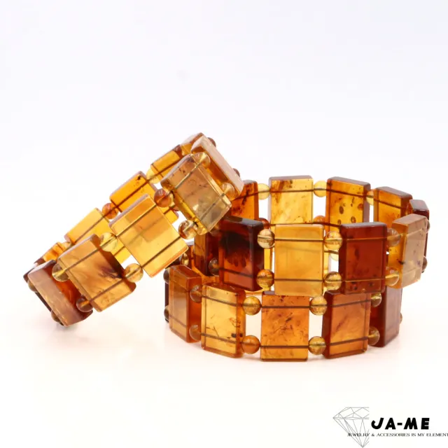 【JA-ME】天然琥珀 金棕帶蜜精工方牌手排 17克