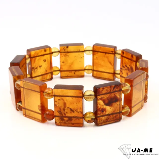 【JA-ME】天然琥珀 金棕帶蜜精工方牌手排 17克