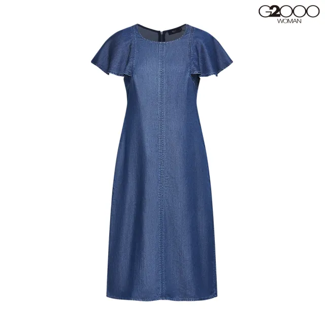 【G2000】女款 圓領荷葉袖丹寧洋裝-深藍色(6123709279)