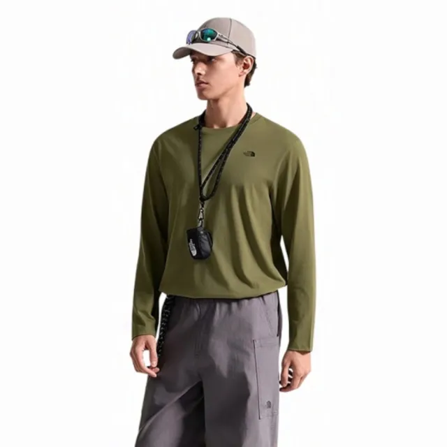 【The North Face】北臉 長袖上衣 男 U TNF ESSENTIAL SMALL LOGO RELAXED LS TEE 綠 NF0A8KQ32EK