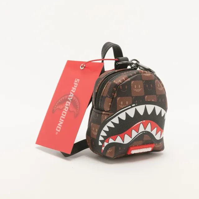 【SPRAYGROUND】童趣棋盤格鋸齒鯊背包造型鑰匙圈(咖色)