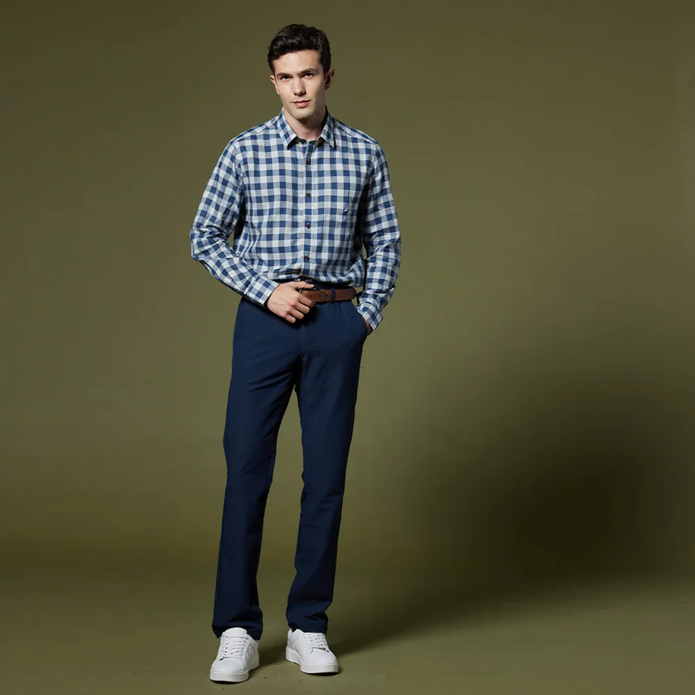 【NAUTICA】男裝 舒適素面彈性長褲(深藍)