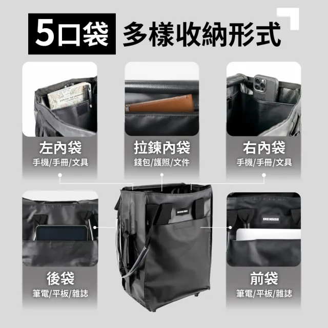 【ONE HOUSE】全新升級 45L丹邁多輪防水收納登機包-3in1手把皮革款 2入(購物車/旅行包/登機箱/收納袋)