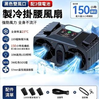 Eco森活 雙風口掛腰風扇 戶外家用降溫神器 三電池（LED照明 多檔冷風 防塵防水 紅色SOS燈 ）