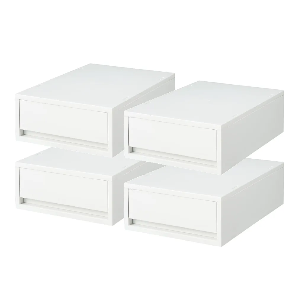 【MUJI 無印良品】PP盒/淺型/正反疊/白灰 整體：約寬26×深37×高12cm內寸：約寬22.5×深34×高8.5(4入組)