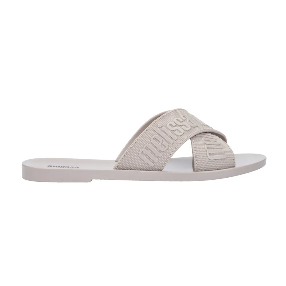 【Melissa】LOGO雙帶交叉平底拖鞋(米色)