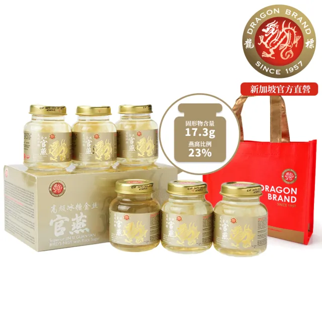 【Dragon Brand 龍標燕窩】金絲官燕冰糖燕窩 75g x6瓶裝（盒）新加坡製造原裝進口 SGS國際食品安全認證