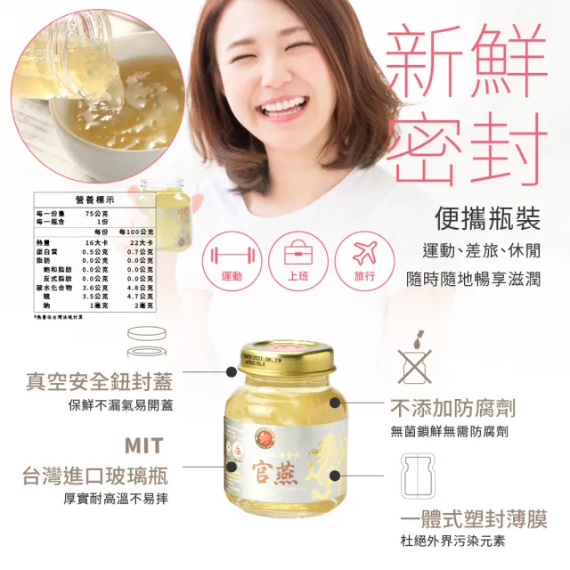 【Dragon Brand 龍標燕窩】金絲官燕低糖燕窩 75g x6瓶裝（盒）立冬補冬 冬令進補首選新加坡製造原裝進口