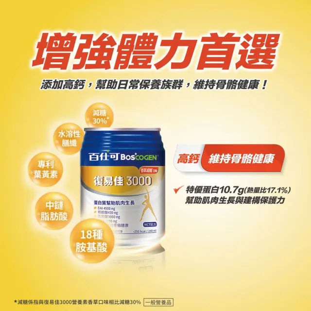 【Boscogen 百仕可】復易佳3000原味升級特字號營養素 240ml*48入(三重優蛋白 / 18種胺基酸)